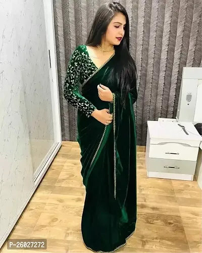 Stylish Fancy Designer Velvet Saree With Blouse Piece For Women-thumb0