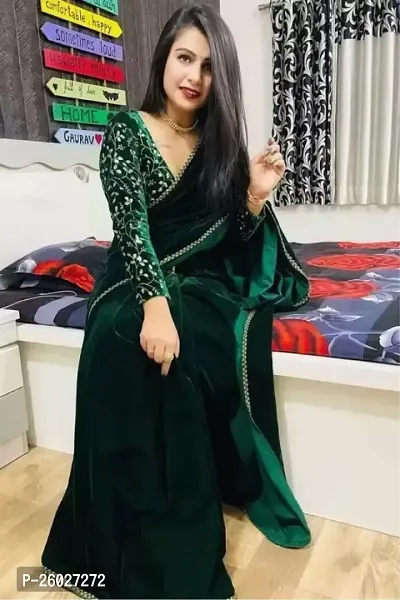 Stylish Fancy Designer Velvet Saree With Blouse Piece For Women-thumb2