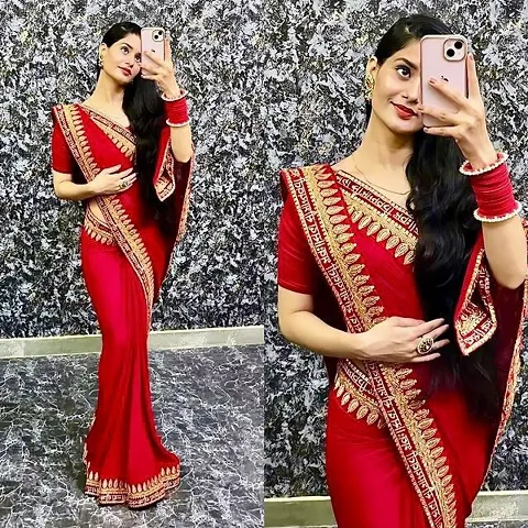 Fancy Silk Blend Saree With Blouse Piece For Women