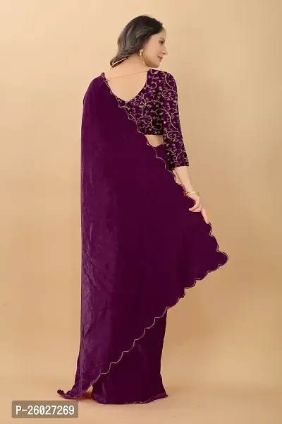 Stylish Fancy Designer Velvet Saree With Blouse Piece For Women-thumb2