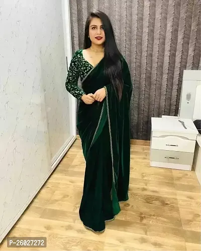 Stylish Fancy Designer Velvet Saree With Blouse Piece For Women-thumb3