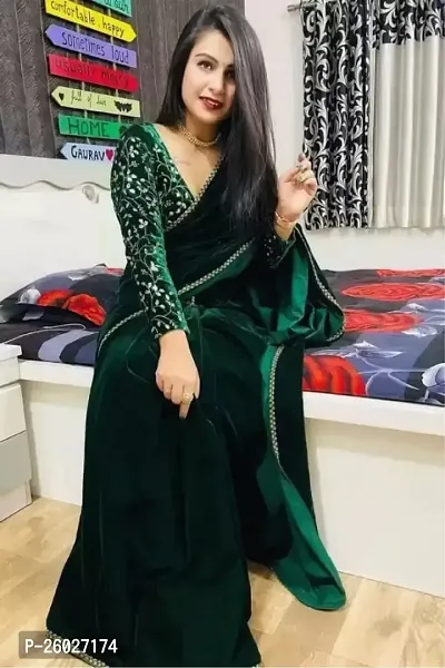 Stylish Fancy Designer Velvet Saree With Blouse Piece For Women-thumb3