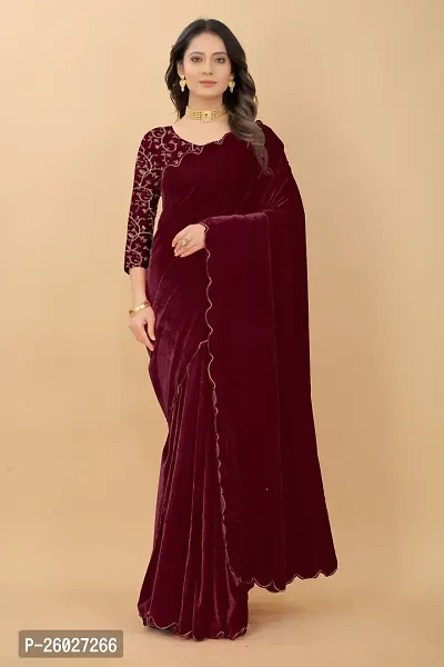 Stylish Fancy Designer Velvet Saree With Blouse Piece For Women