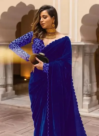 Glamorous Velvet Saree with Blouse piece 