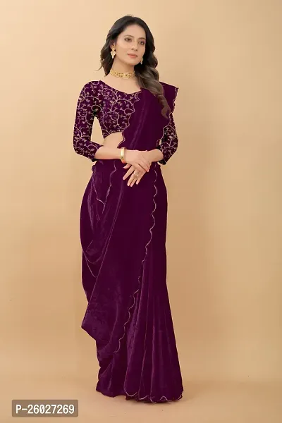 Stylish Fancy Designer Velvet Saree With Blouse Piece For Women-thumb4