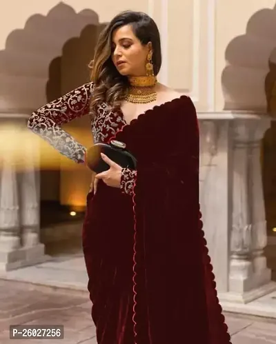 Stylish Fancy Designer Velvet Saree With Blouse Piece For Women-thumb0
