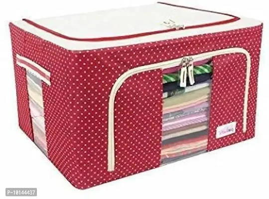 Storage Boxes (66L) for Clothes/Steel frame Double Opening Zipped Bag Living Box/Foldable Cloths Organizer (Multicolor) (Pack Of 1)-thumb0