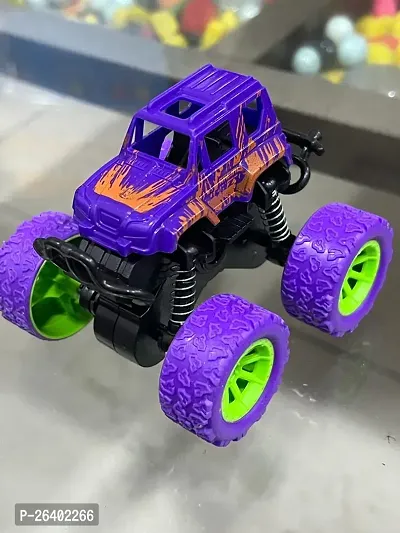 Mini Monster Truck Friction Powered Cars Toys, 360 Degree Stunt 4Wd Cars Push Go Truck For Toddlers Kids Gift Friction Car Purple