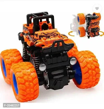 Mini Monster Truck Friction Powered Cars Toys, 360 Degree Stunt 4Wd Cars Push Go Truck For Toddlers Kids Gift Friction Car Orange Color