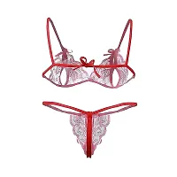 Yooo Shopi New Sexy Hot Net Bra Set Women with Panty Bra Lingerie Set Black  Red Combo Offer-thumb4