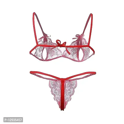 Yooo Shopi New Sexy Hot Net Bra Set Women with Panty Bra Lingerie Set Black  Red Combo Offer-thumb5