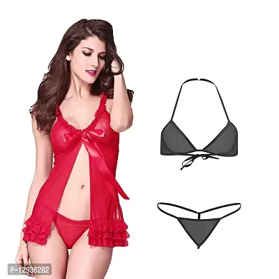 Yooo Shopi Babydoll Nighty Sexy Lingerie for Honeymoon Bra Panty Combo for Women Combo Offer Pack of 2-thumb0