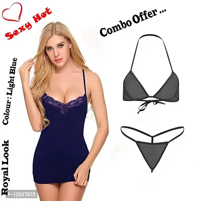 Yooo Shopi Combo Offer! Women Babydoll Nightwear Polyester I Satin Bra Panty Lingerie Set 012-thumb4