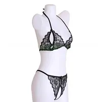 Women Babydoll Lingerie Set Satin Lace Net Bra Panty Bikini Sets Free Size for women girls Black-thumb4