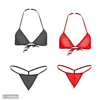 Yooo Shopi Women Sexy Lingerie Set Satin Plain 2 Piece Bra and Panty Sets Free Size Black Red
