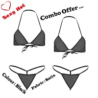 Yooo Shopi Women Sexy Lingerie Set Satin Plain 2 Piece Bra and Panty Sets Free Size-thumb1