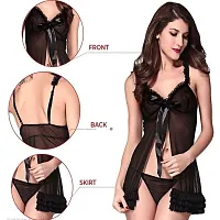 Yooo Shopi Stylish Women's Babydoll Dress Women with Panty and Bra Panty Set Above Knee Combo Set Offer Black Red-thumb3