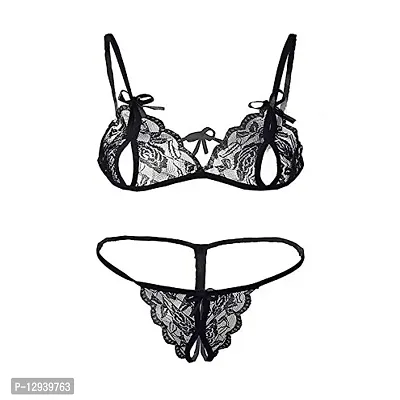 Yooo Shopi New Sexy Hot Net Bra Set Women with Panty Bra Lingerie Set Black