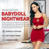 Yooo Shopi Women Babydoll Nightwear Lingerie Stylish with Panty Above Knee and Bra Panty Set (Combo Offer Red )-thumb2