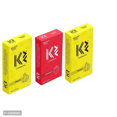 K2 Condoms Regular Extra Dotted Condoms For Mens Family Pack Flavoured (Banana, Strawberry, Banana) Combo Pack of 3 , (10 pieces per pack) 30 Dotted condoms for men family pack 500 under-thumb0
