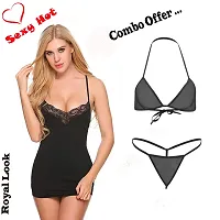 Yooo Shopi Combo Offer! Women Babydoll Nightwear Polyester I Satin Bra Panty Lingerie Set 011-thumb3