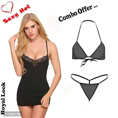 Yooo Shopi Combo Offer! Women Babydoll Nightwear Polyester I Satin Bra Panty Lingerie Set 011-thumb4