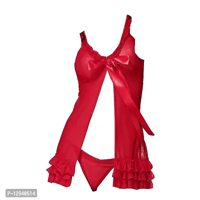 Yooo Shopi Babydoll Nighty Sexy Lingerie for Honeymoon Bra Panty Combo for Women Combo Offer Pack of 2 Red & Red-thumb3