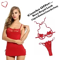 Yooo Shopi Women Babydoll Nightwear Lingerie with Matching Panty and Bra Panty Set Above Knee Combo Offer Red-thumb3