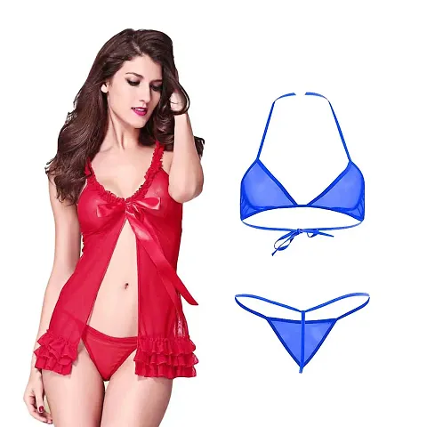 Yooo Shopi Babydoll Nighty Sexy Lingerie for Honeymoon Bra Panty Combo for Women Combo Offer Pack of 2