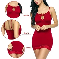 Yooo Shopi Women Babydoll Nightwear Lingerie Stylish with Panty Above Knee and Bra Panty Set (Combo Offer Red )-thumb1