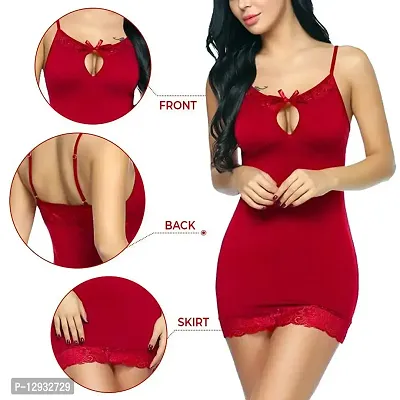 Yooo Shopi Women Babydoll Nightwear Lingerie Stylish with Panty Above Knee and Bra Panty Set (Combo Offer Red )-thumb2