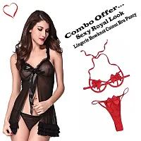 Yooo Shopi Stylish Women's Babydoll Dress Women with Panty and Bra Panty Set Above Knee Combo Set Offer Black Red-thumb2