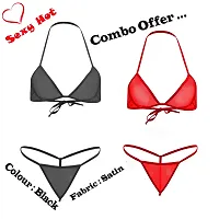 Yooo Shopi Women Sexy Lingerie Set Satin Plain 2 Piece Bra and Panty Sets Free Size Black Red-thumb1