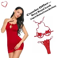 Yooo Shopi Women Babydoll Nightwear Lingerie Stylish with Panty Above Knee and Bra Panty Set (Combo Offer Red )-thumb3