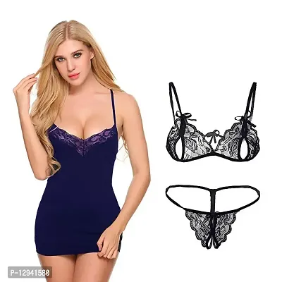 Yooo Shopi Combo Offer! Women Babydoll Nightwear Lace Bra Panty Lingerie Set