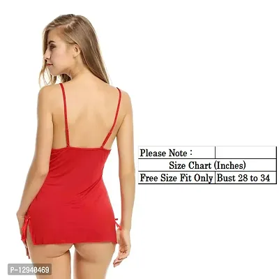 Yooo Shopi Exclusive Stylish Women's Blended Solid Above Knee Baby Doll Nightdress Red-thumb4