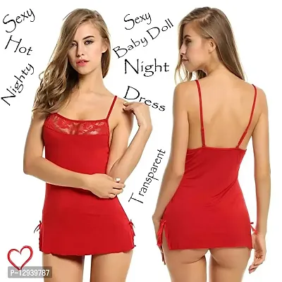 Yooo Shopi Women Babydoll Nightwear Lingerie with Matching Panty and Bra Panty Set Above Knee Combo Offer Red-thumb5