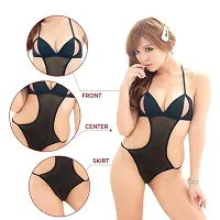 Net Babydoll night dress with matching panty for women sleepwear Combo Offer Black  Black-thumb1