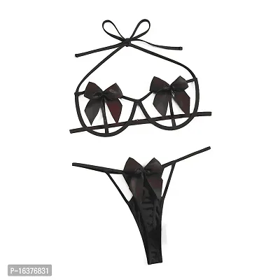 Buy online Black Polyester Bras And Panty Set Pack Of 2 Pcs from