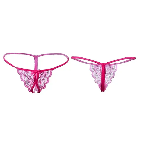 Women girls ladies panty briefs hipster bikini thong panties G-String lace panties low rise G-string thong underwear T-String Panties briefs Pink Free Size 32 to 40 in Pack of 2