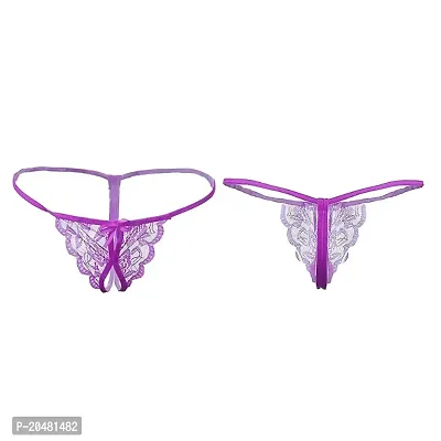 Women girls ladies panty briefs hipster bikini thong panties G-String lace panties low rise G-string thong underwear T-String Panties briefs Purple Free Size 32 to 40 in Pack of 2