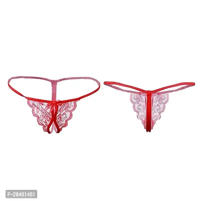 Women girls ladies panty briefs hipster bikini thong panties G-String lace panties low rise G-string thong underwear T-String Panties briefs Red Free Size 32 to 40 in Pack of 2