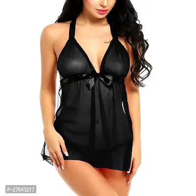 Stylish Black Net Bridal Baby Doll With Panty For Women-thumb0