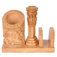 CRAFTAM Nature Wooden Pen Stand, Ashok Stambh And Visiting Card Holder for Child Desk, Office Use and Gifts-thumb4