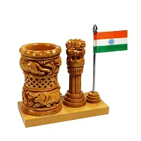 CRAFTAM Wooden Pen Stand Ashok Stambh  Flag for Child Desk, Office Use and Gifts-thumb4