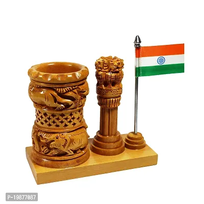 CRAFTAM Wooden Pen Stand Ashok Stambh  Flag for Child Desk, Office Use and Gifts-thumb5