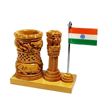 CRAFTAM Wooden Pen Stand Ashok Stambh  Flag for Child Desk, Office Use and Gifts-thumb3