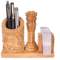 CRAFTAM Nature Wooden Pen Stand, Ashok Stambh And Visiting Card Holder for Child Desk, Office Use and Gifts-thumb1