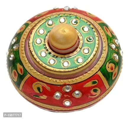 Craftam Marble Sindoor Dani, Sindoor Box, Kumkum Bharani Box (7.5 Cm X 7.5 Cm X 5 Cm) Red Green