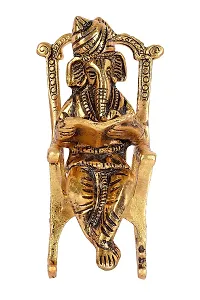 CRAFTAM Oxidised Golden Lord Ganesha Statue Sitting On A Chair and Reading Ramayan Figurine of Lord Ganesh for Home Decorative and Gifts (6 inch, Gold)-thumb1